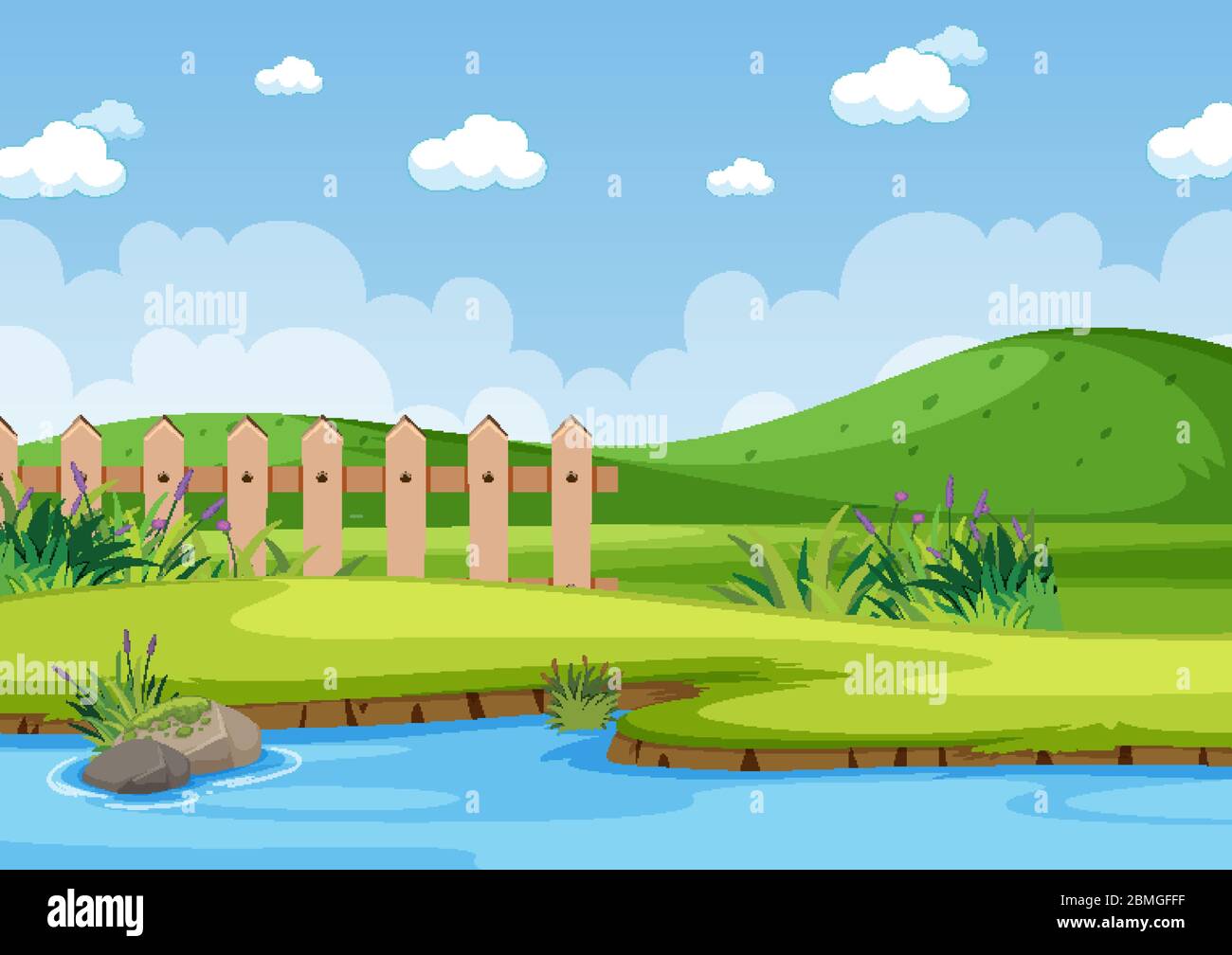 Background scene with river in the park illustration Stock Vector Image ...