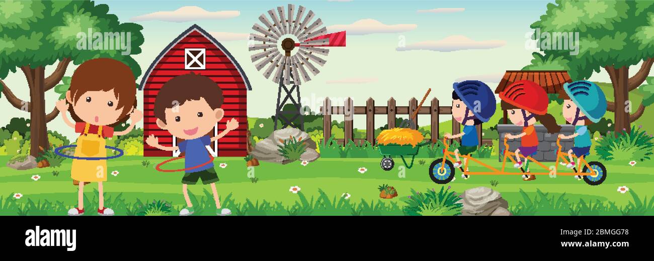 Background scene with kids in the park illustration Stock Vector Image ...