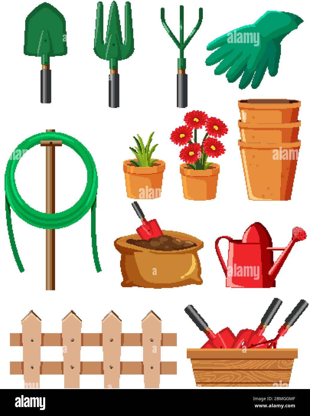 Set of gardening tools on white background illustration Stock Vector ...
