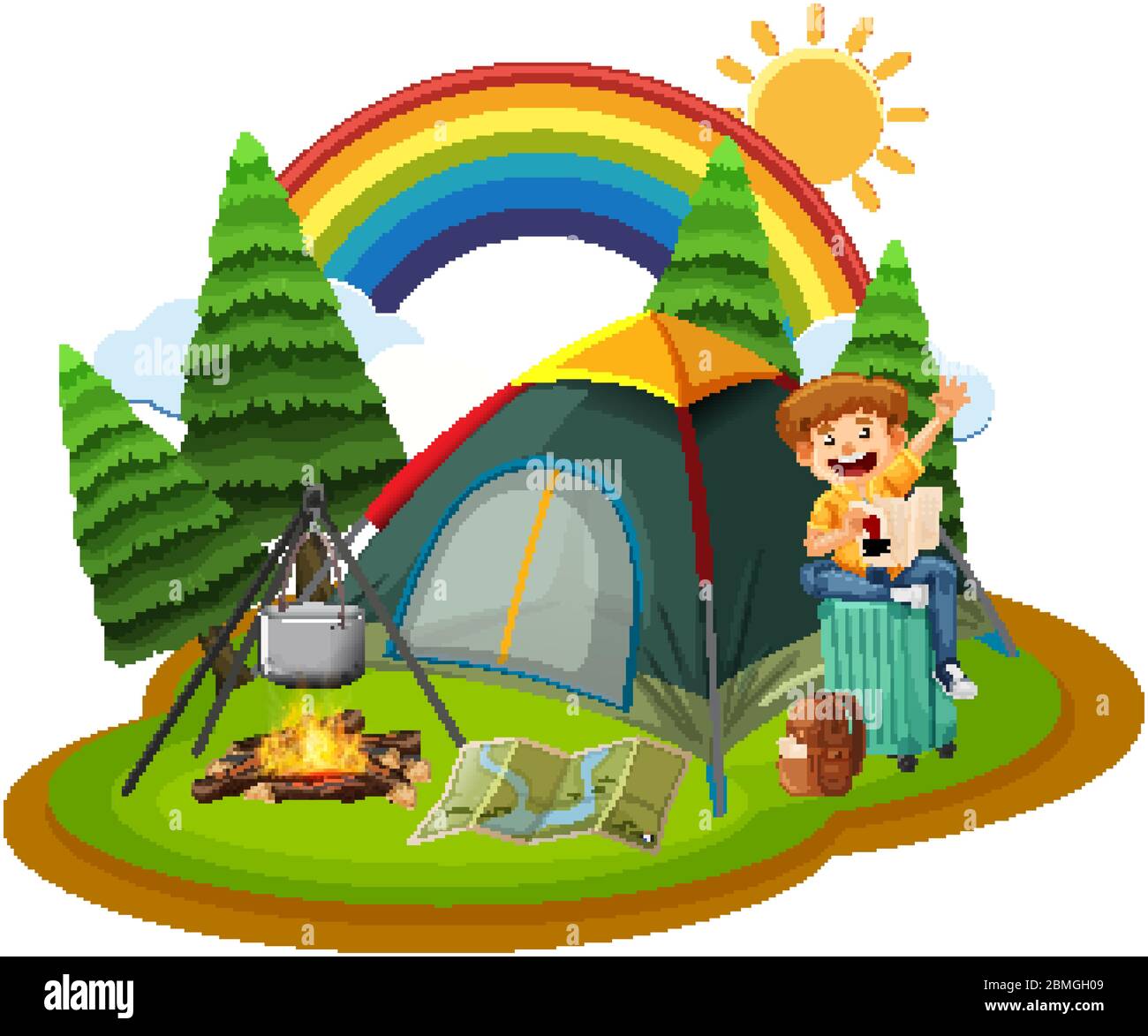 Scene with man camping out in the park illustration Stock Vector Image ...