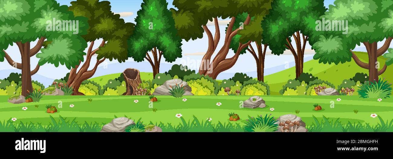 Background scene with many trees in the park illustration Stock Vector ...
