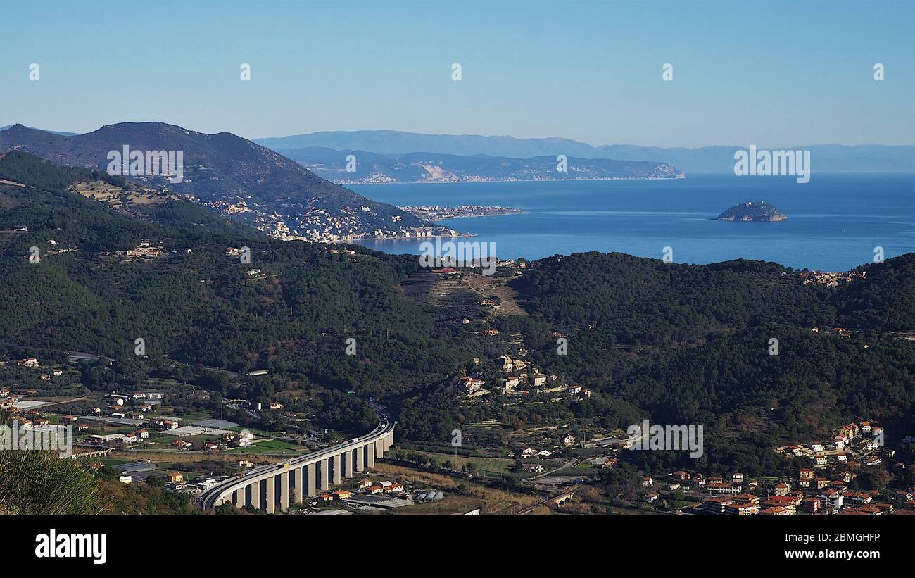 Panoramic view of ligurian Coast line nearby Andora Marina, Savona,  Liguria, Italy Stock Photo - Alamy
