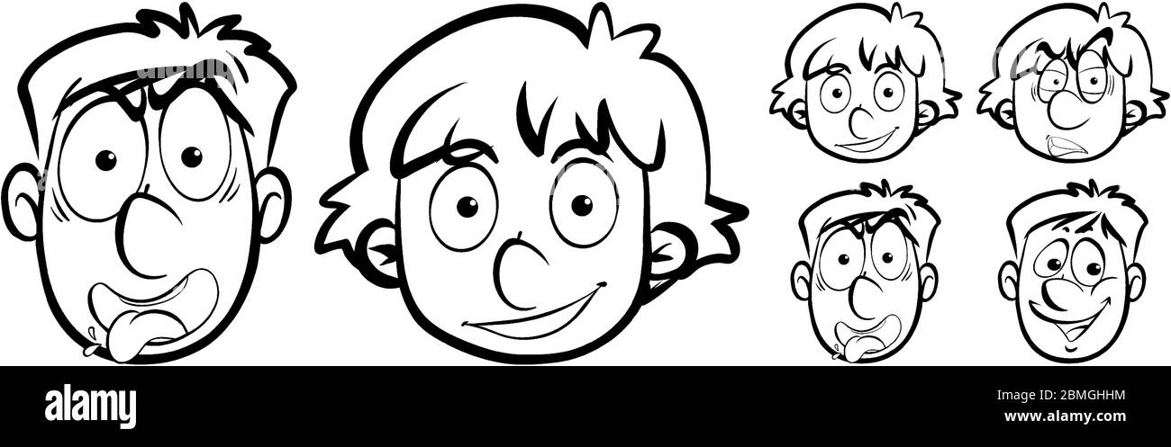 Human faces with different facial expressions illustration Stock Vector ...