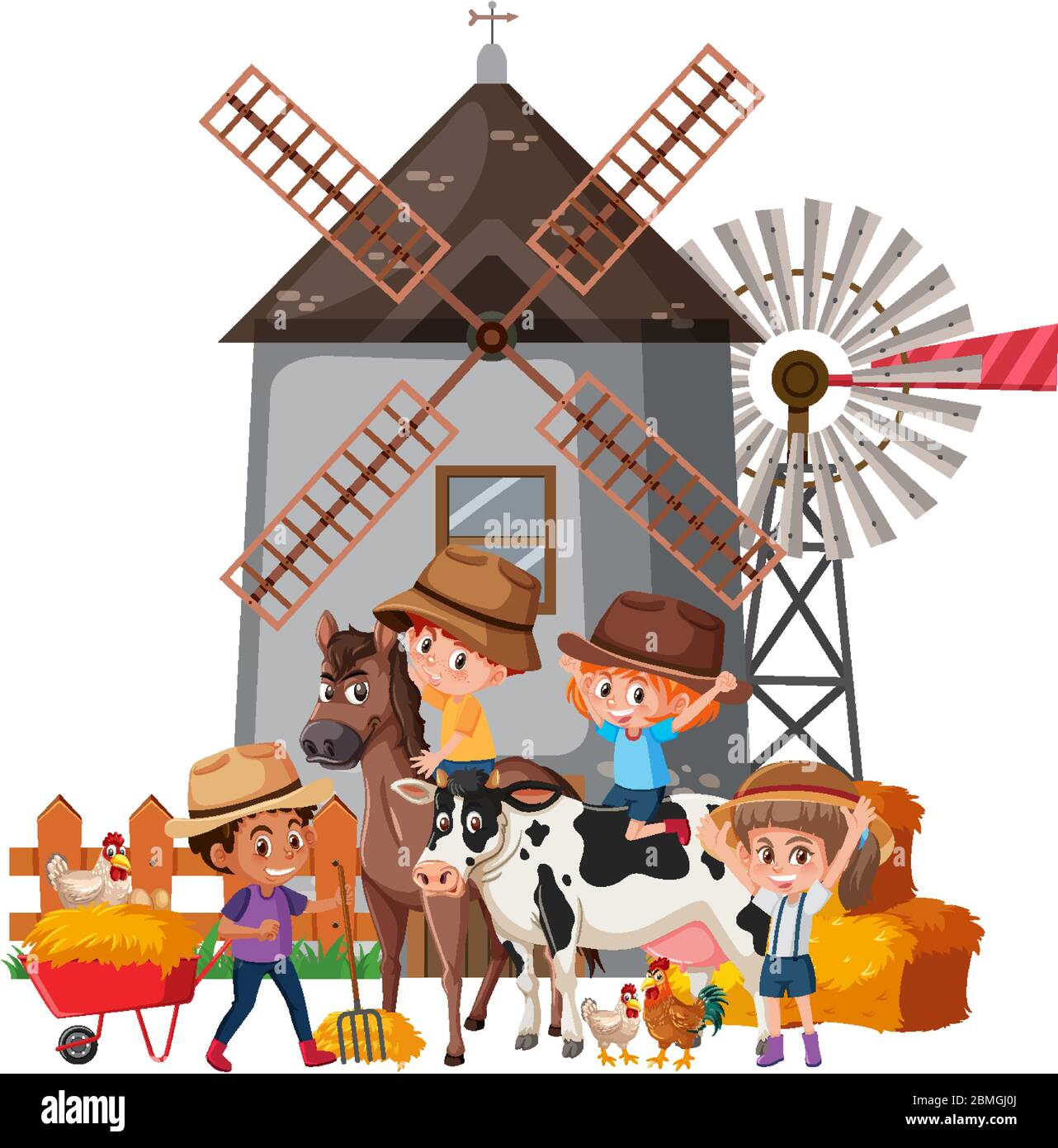 Scene with many children and farm animals illustration Stock Vector ...