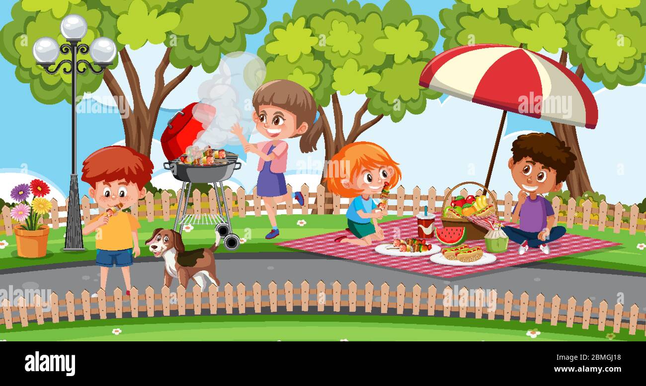 Scene with happy children in the park illustration Stock Vector Image ...