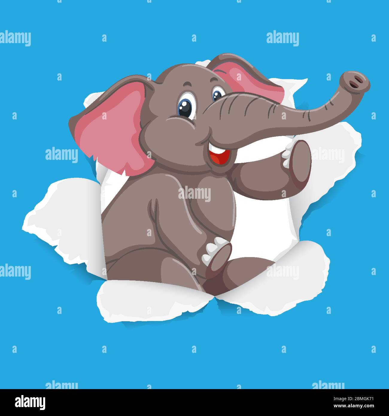 Background template design with wild elephant on blue paper ...