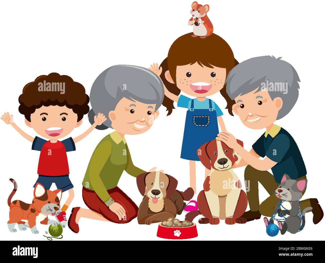 Family Members With Grandparents And Children Illustration Stock Vector