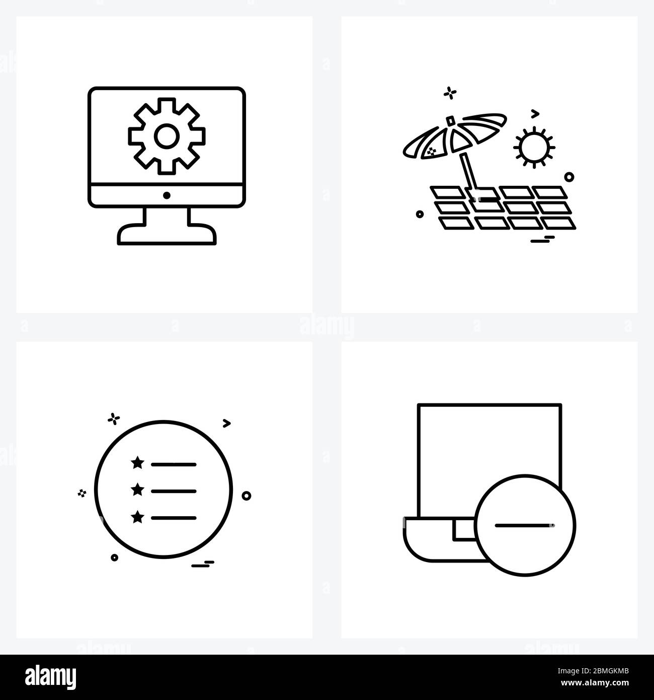 Set of 4 Universal Line Icons of configure, ui, setting, sun, button ...