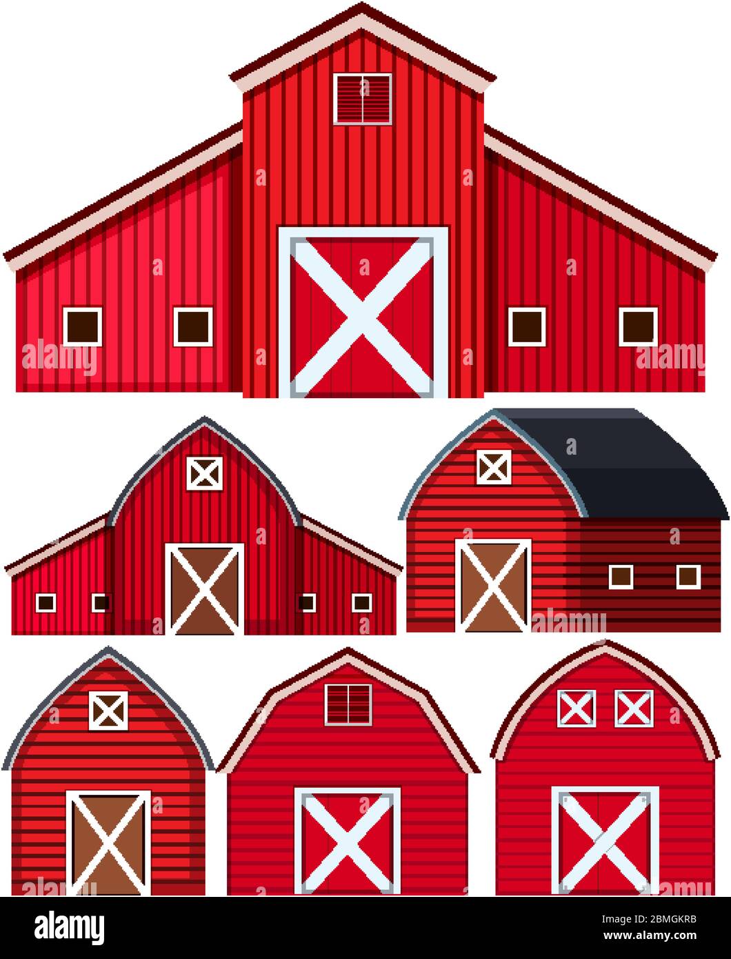 Set of red barns on white background illustration Stock Vector Image ...