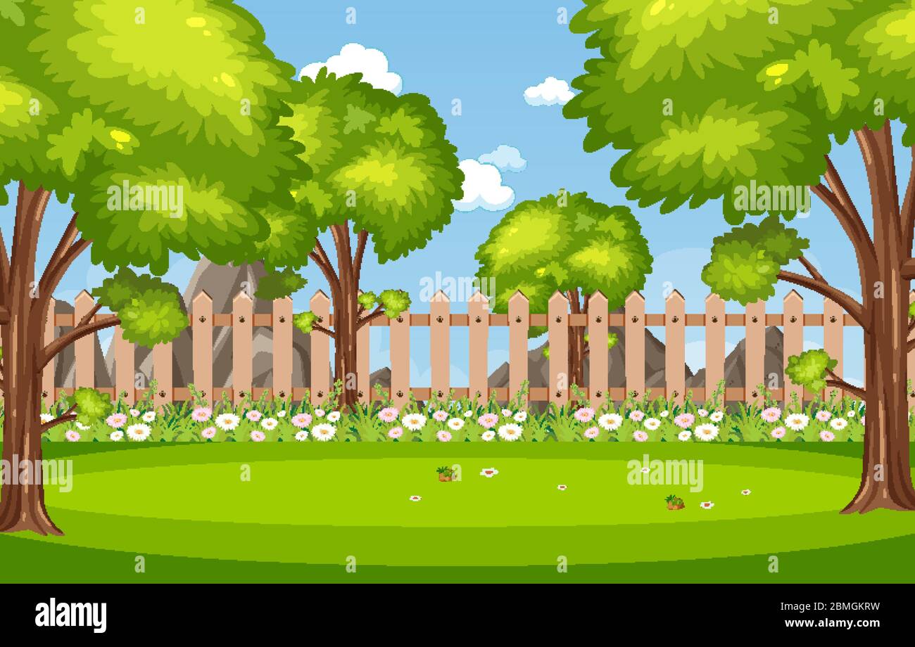 Background scene with many trees in the park illustration Stock Vector ...