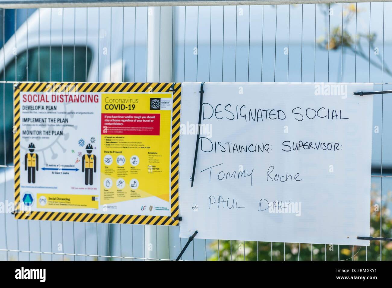Bandon, West Cork, Ireland. 9th May, 2020. A construction site in Bandon is taking social distancing seriously. Credit: AG News/Alamy Live News Stock Photo