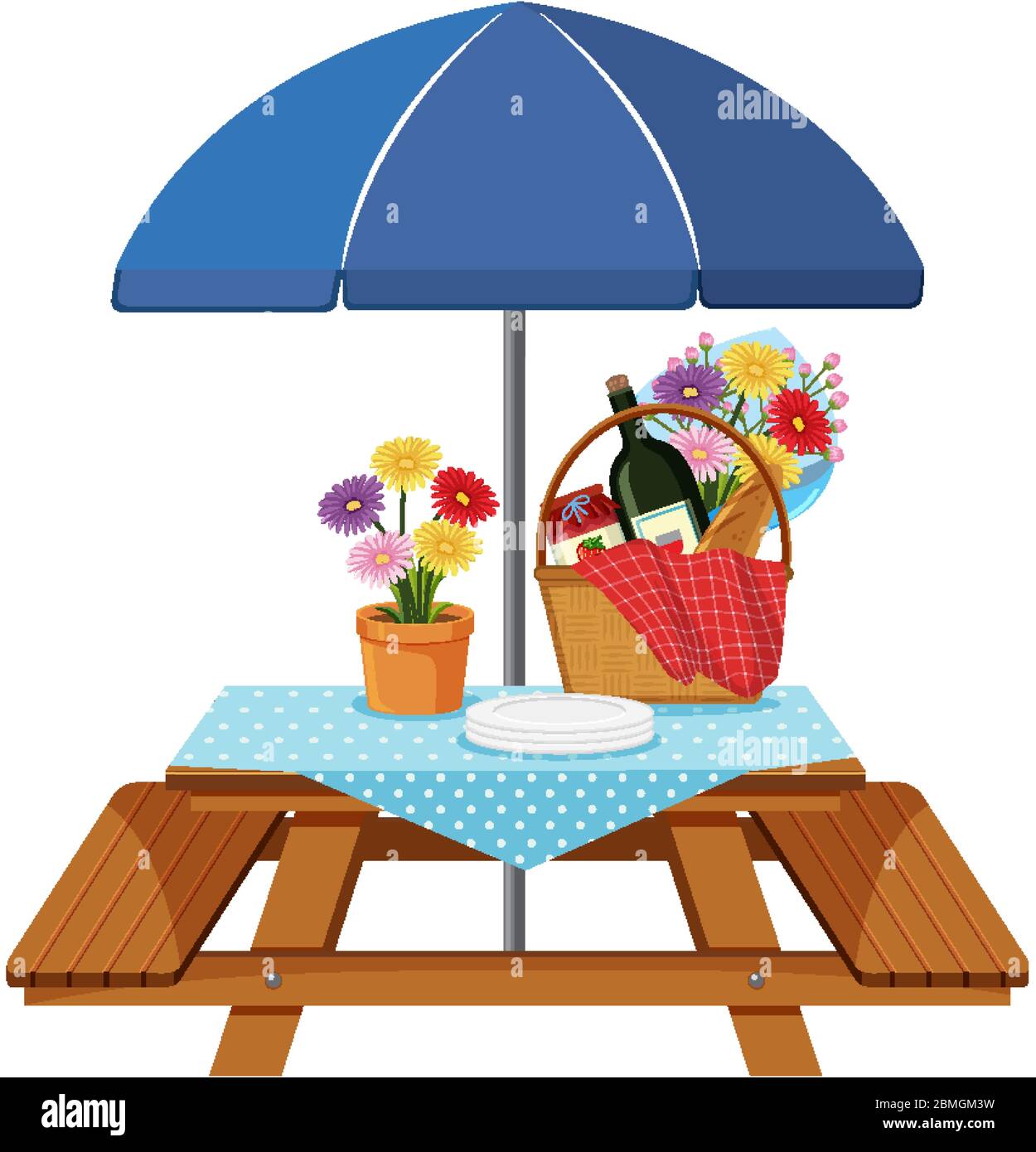 Picnic table with food and drink on the table illustration Stock Vector ...