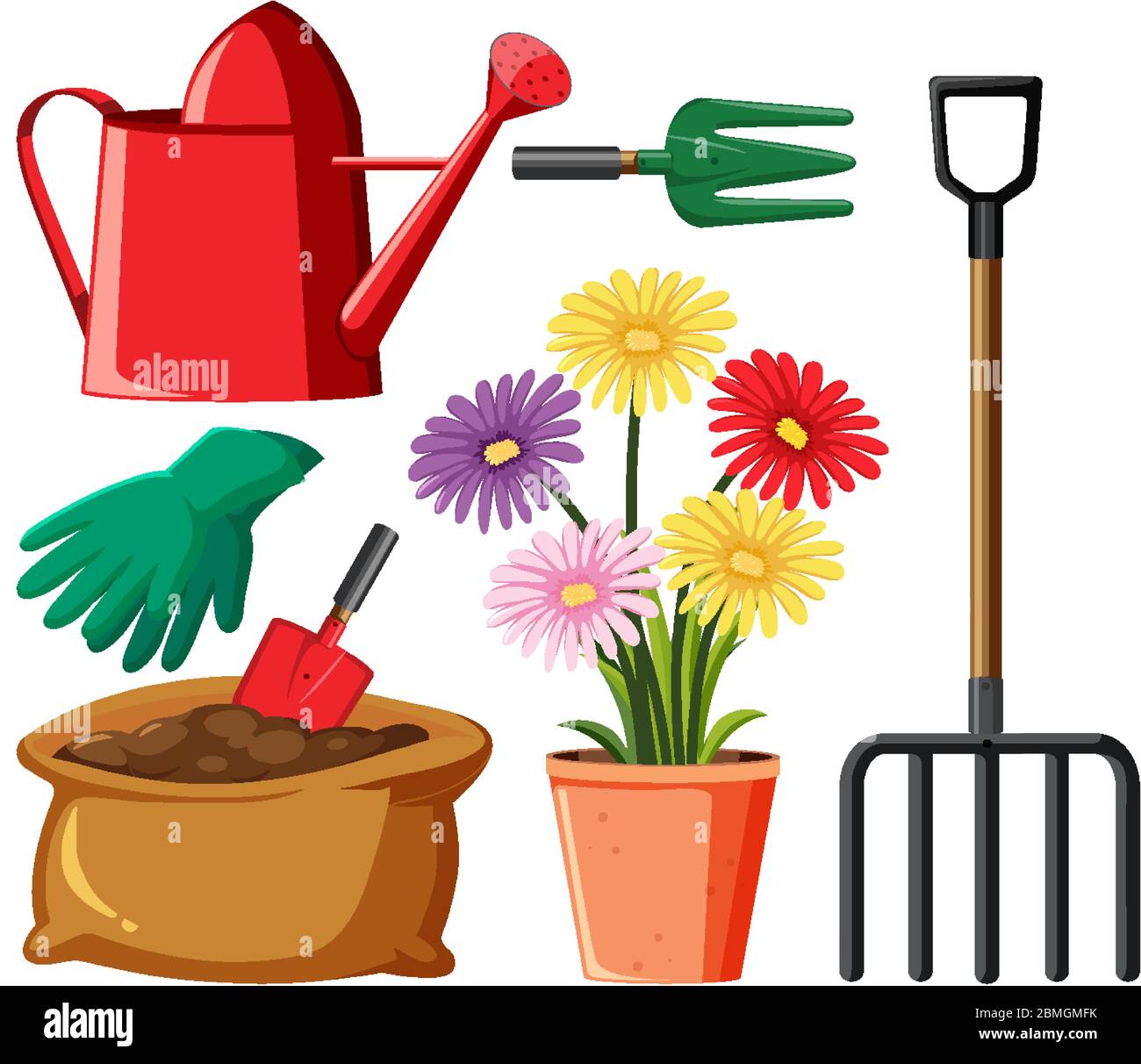 Gardening set with tools and flowers illustration Stock Vector Image ...