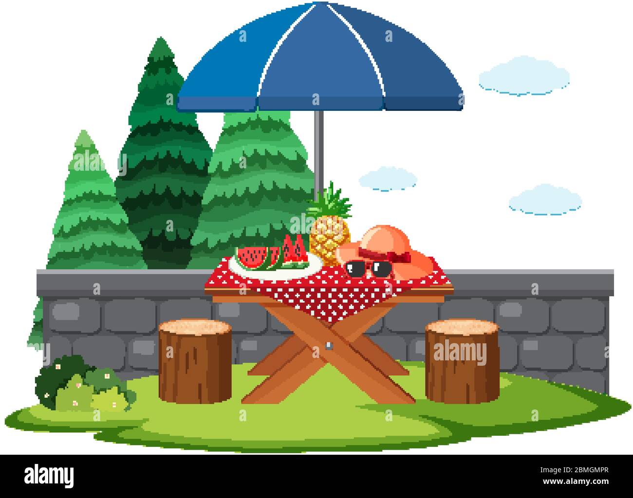 Scene with food on the picnic table illustration Stock Vector Image