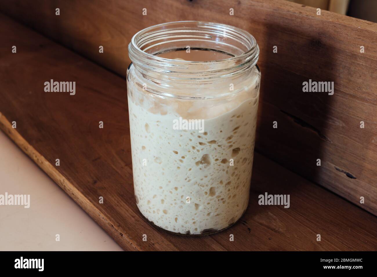 Bubbly active sourdough starter ready to use. Recipe white flour, water, salt, instant yeast
