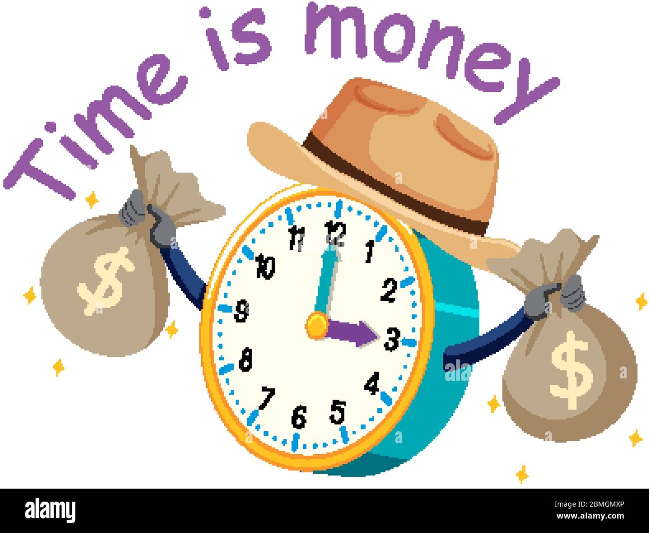 English Idiom With Picture Description For Time Is Money On White Background Illustration Stock Vector Image Art Alamy