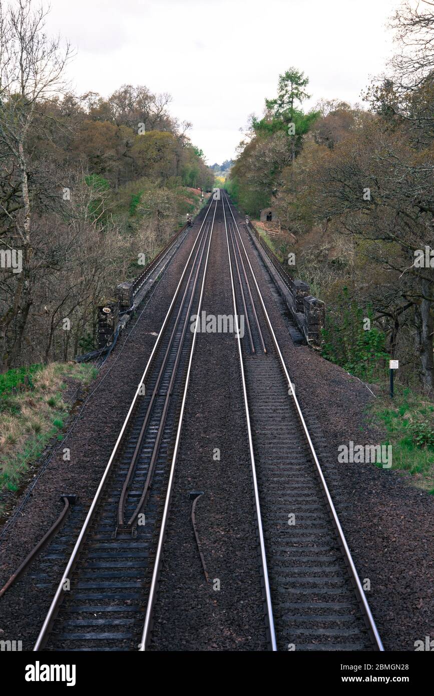Railway, Railroad, Train Tracks sad double train tracks in rural area