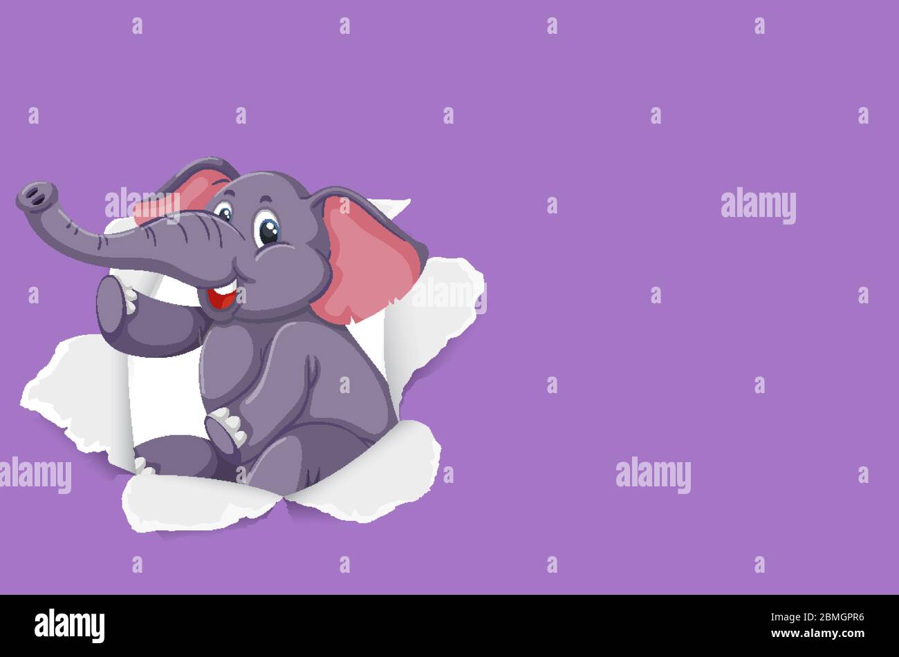 Background template design with wild elephant on purple paper ...