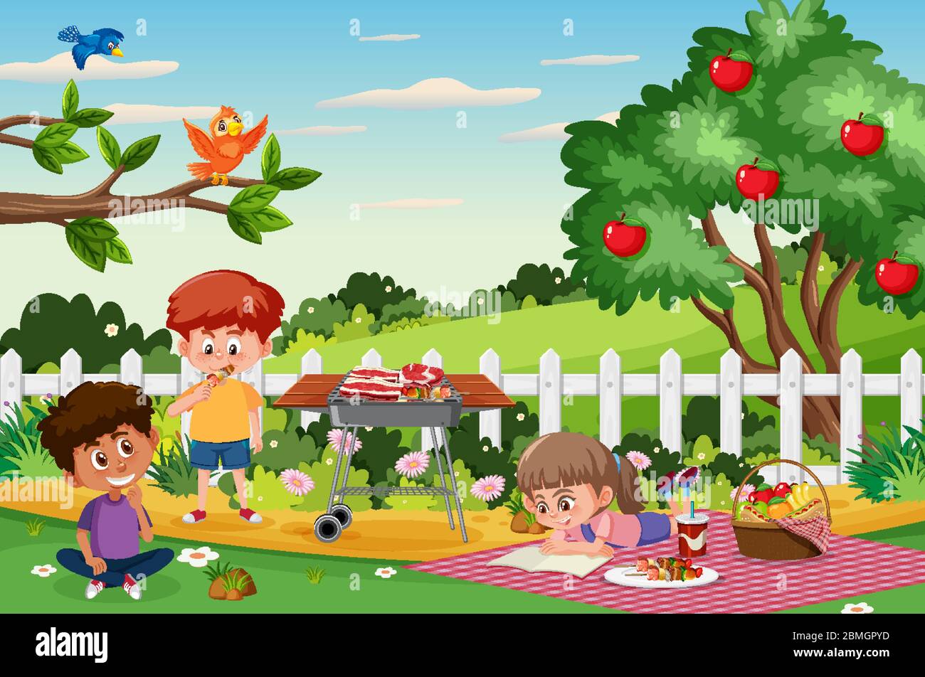Background scene with kids eating in the park illustration Stock Vector  Image & Art - Alamy