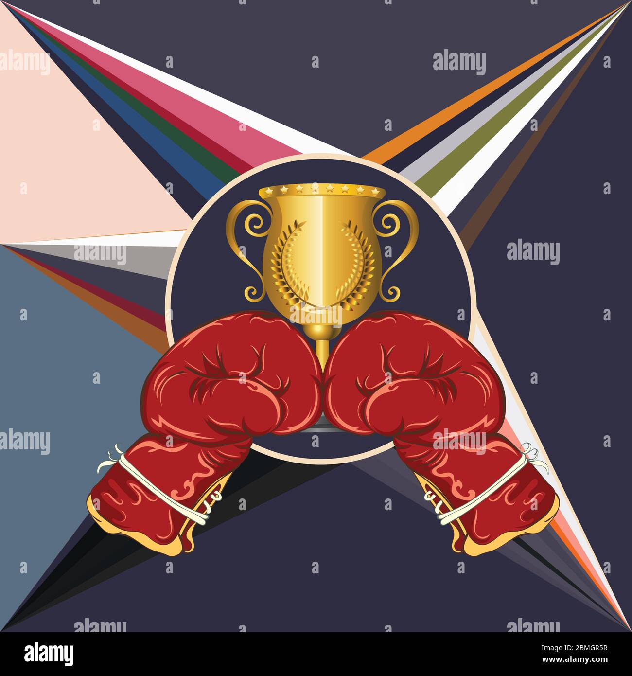 Golden trophy cup with boxing gloves sport design Stock Vector Image