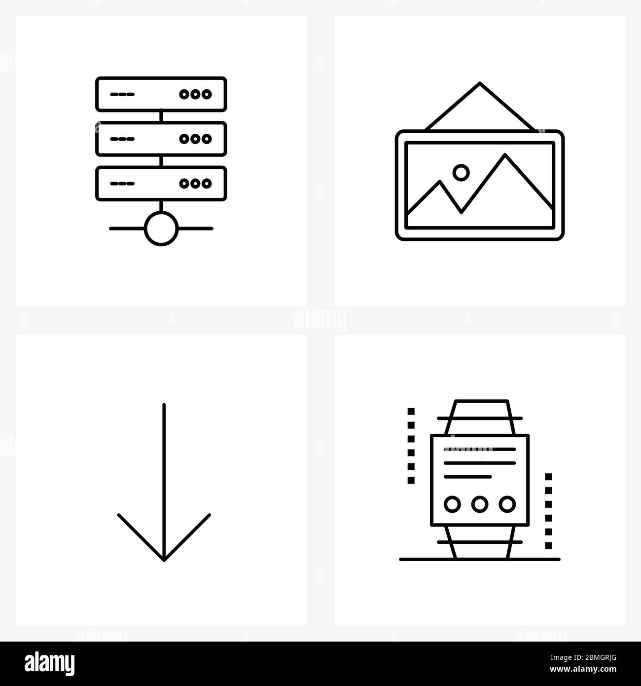 Set of 4 Simple Line Icons of network router, download, gallery, home ...