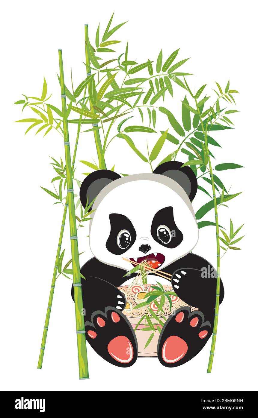 Cute cartoon panda bear eating tasty ramen, noodle soup with bamboo design  Stock Vector Image & Art - Alamy
