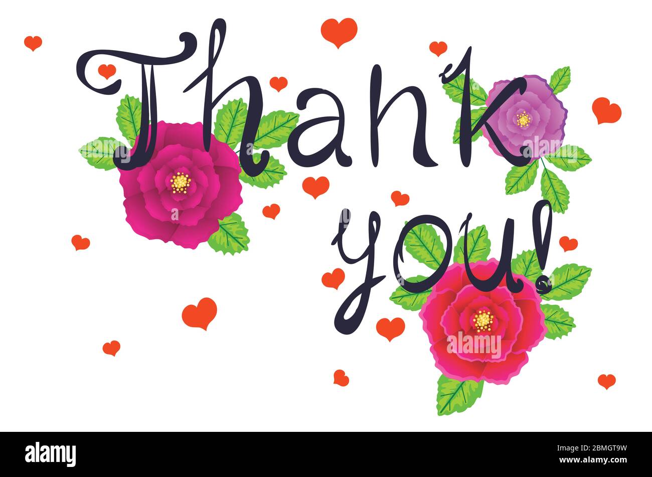 Decorative floral Thank you greeting card with bright flowers design ...