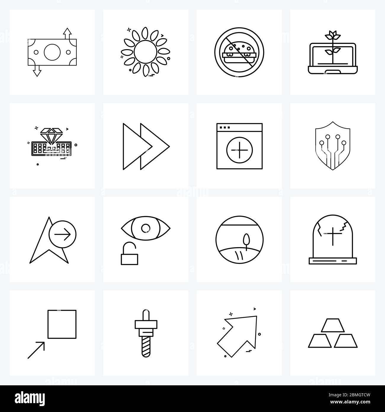Set of 16 UI Icons and symbols for plant, energy, daisy flower, laptop ...