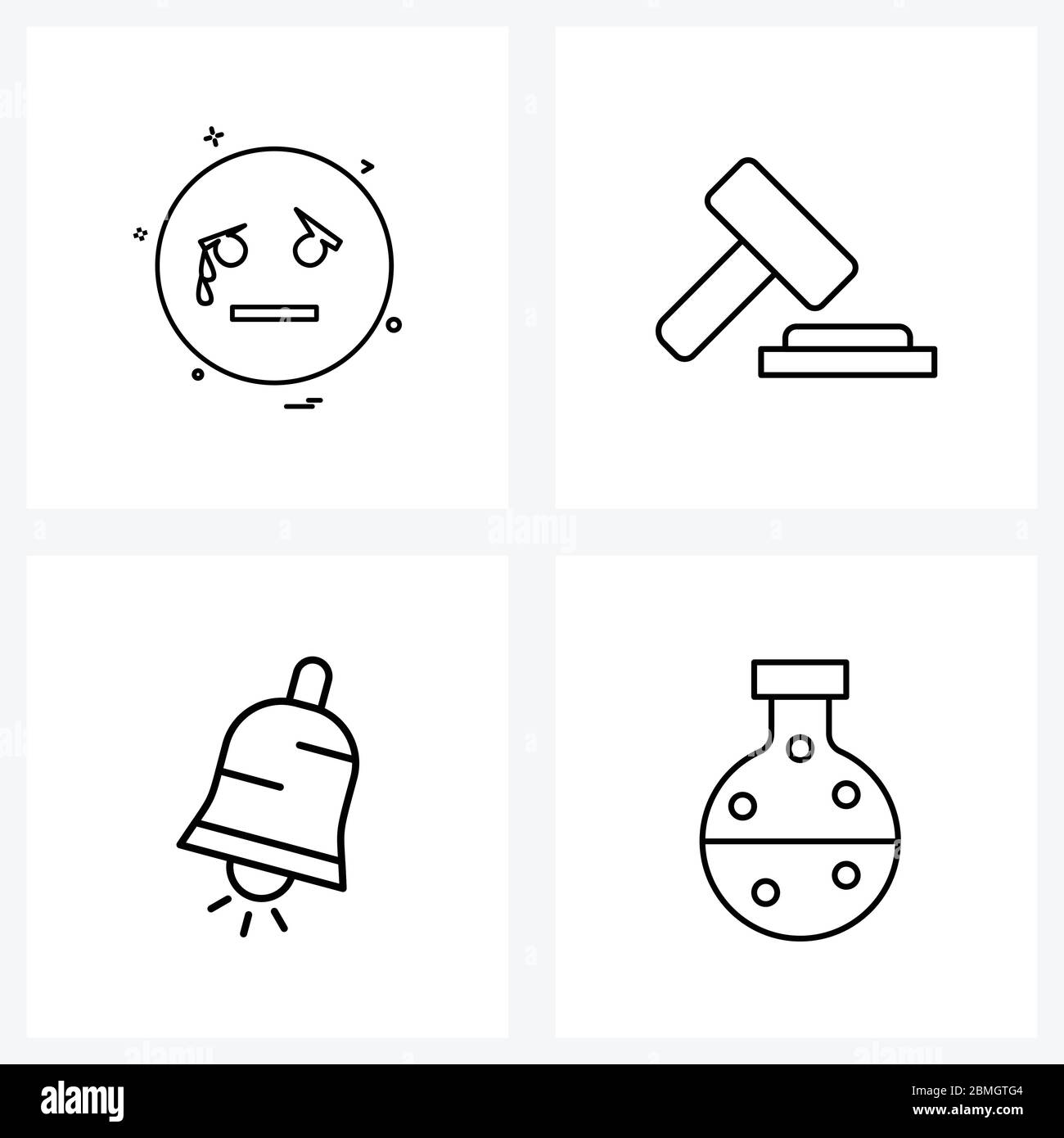 Set of 4 Universal Line Icons of emoji, Christmas, broken, judge ...