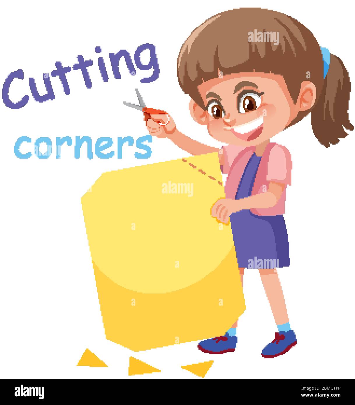 English idiom with picture description for cutting corners on white