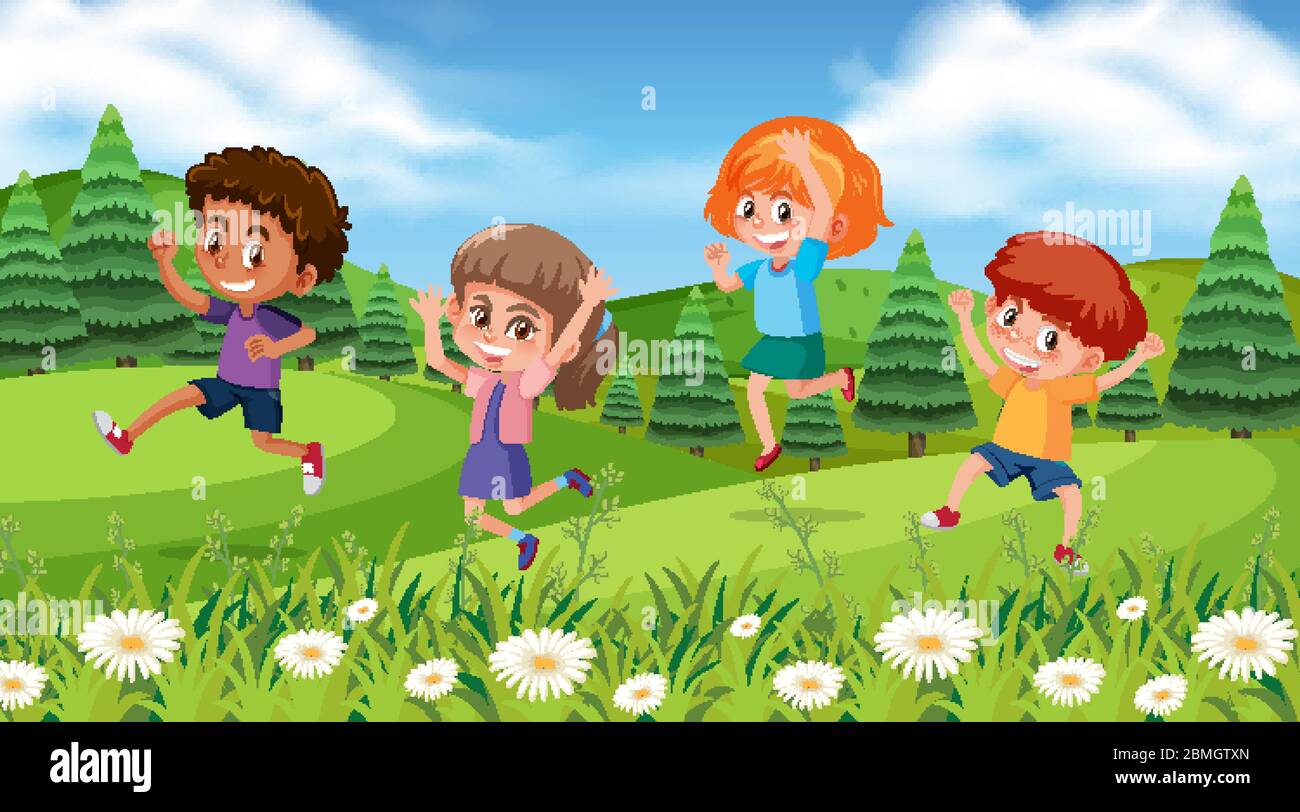 Scene with happy kids in the park illustration Stock Vector Image & Art ...