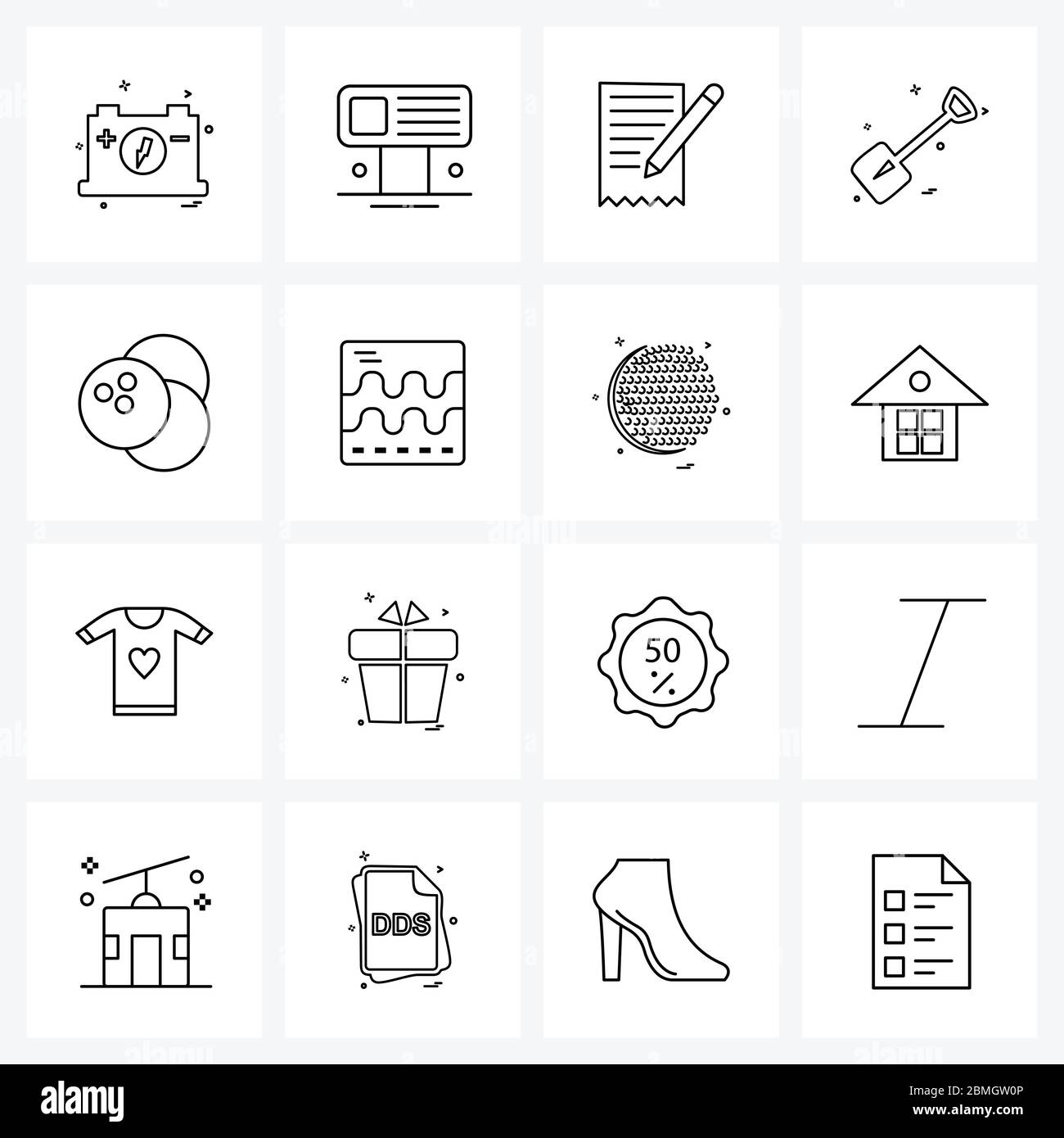 16 Editable Vector Line Icons and Modern Symbols of sport, spade, bill, tools, labour Vector Illustration Stock Vector