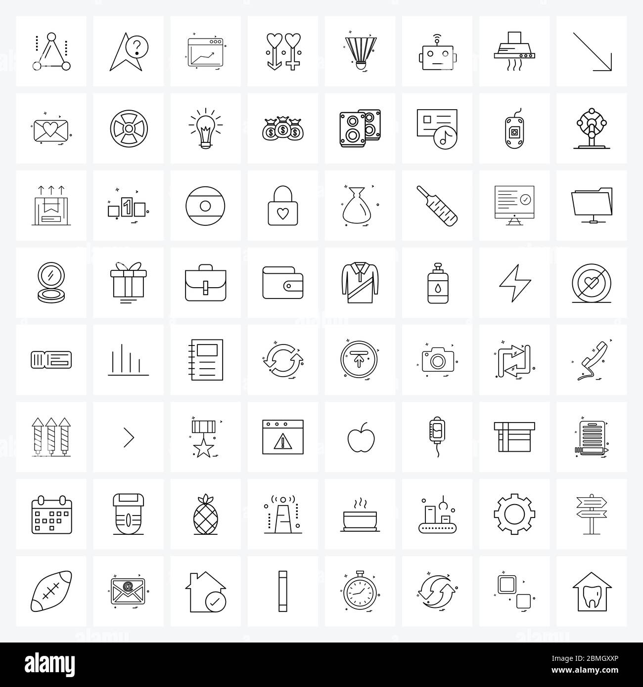 Pixel Perfect Set of 64 Vector Line Icons such as outdoor, shuttle, website, woman, love Vector Illustration Stock Vector
