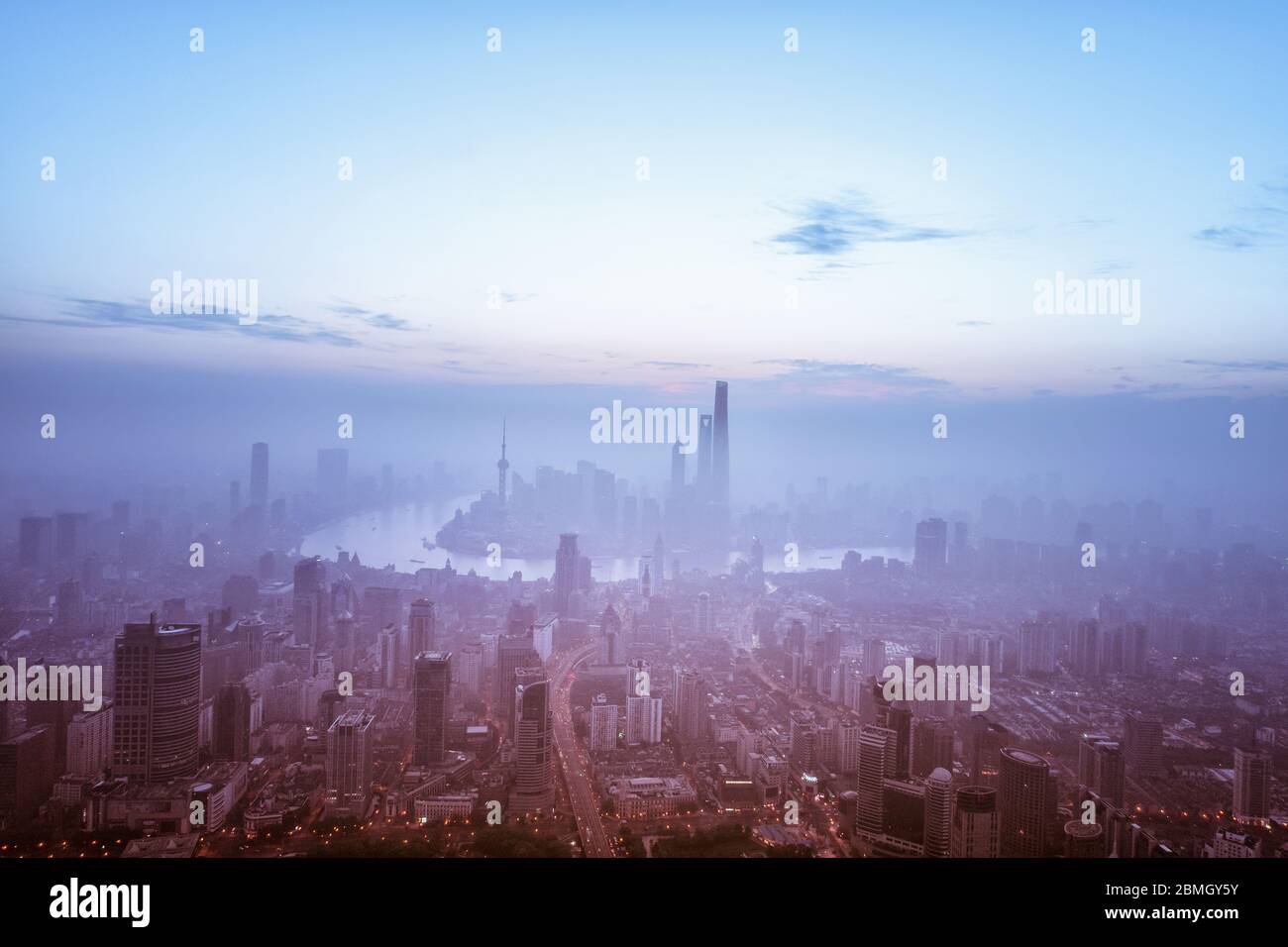aerial view of shanghai city in foggy dawn Stock Photo - Alamy