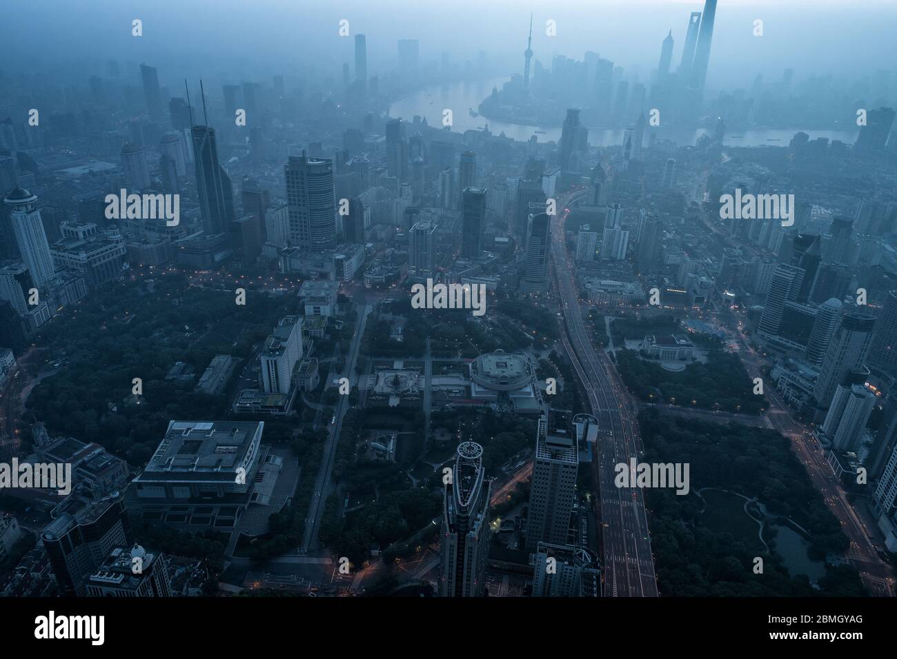 aerial view of shanghai city in foggy dawn Stock Photo - Alamy