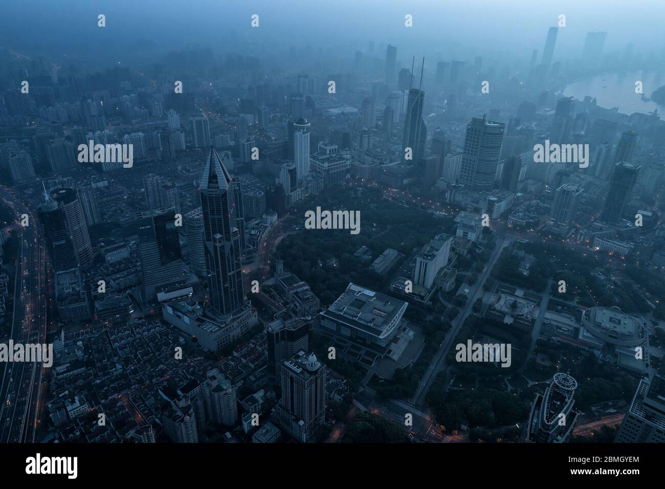 aerial view of shanghai city in foggy dawn Stock Photo - Alamy