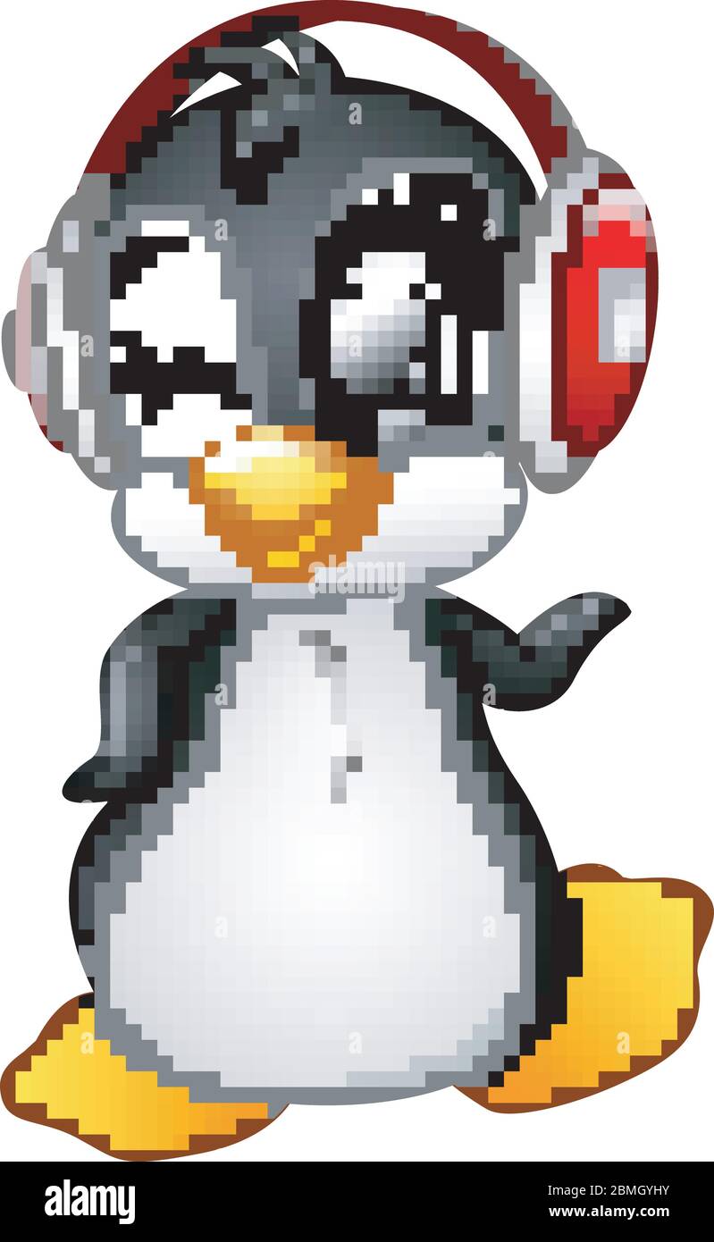 Cartoon penguin with earphone Stock Vector