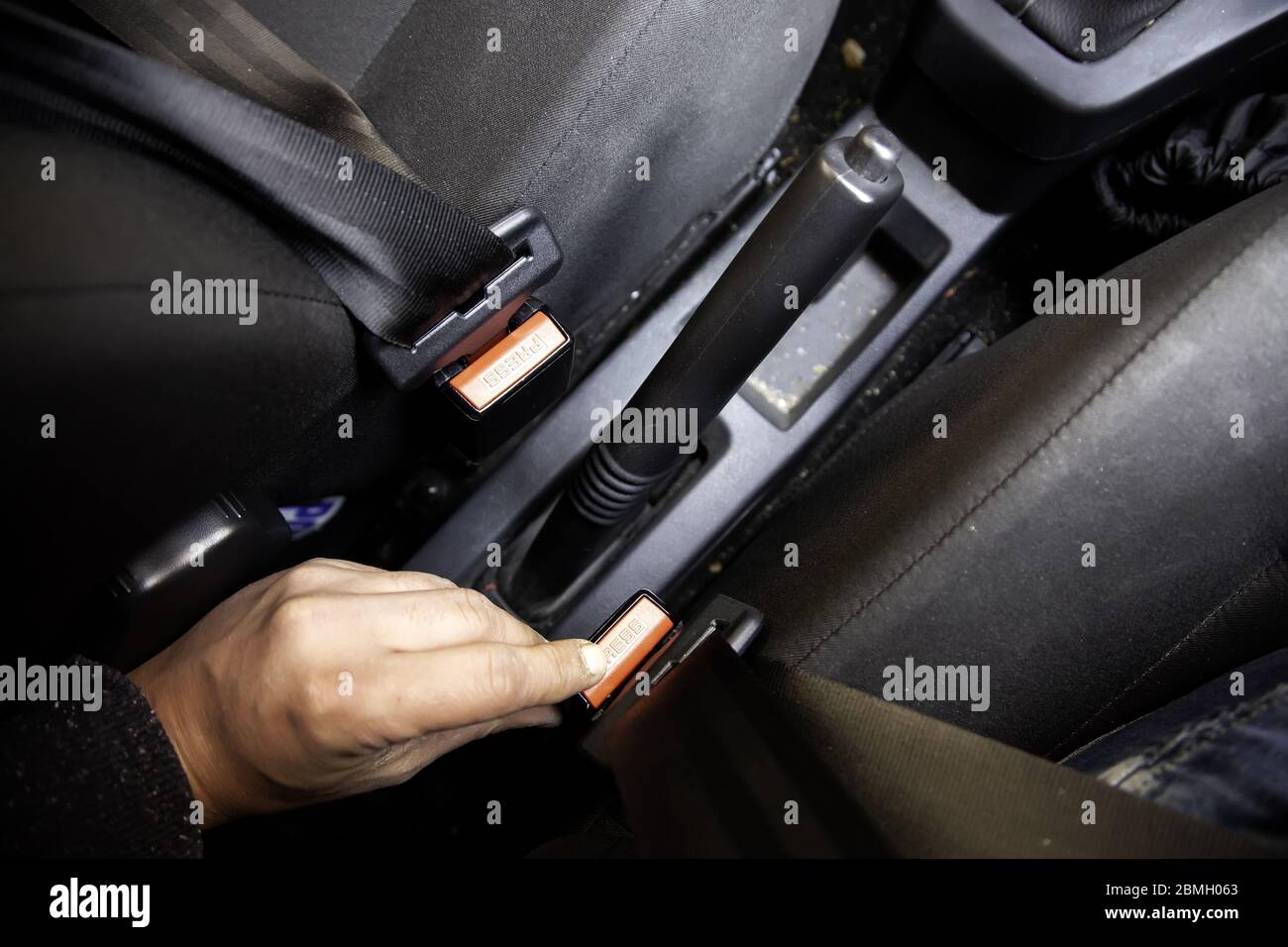 Seat belt button in car, vehicle and transport Stock Photo Alamy