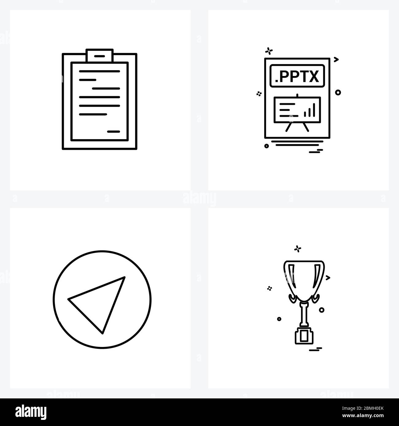 Modern Style Set of 4 line Pictograph Grid based business, pptx, clipboard, file extension