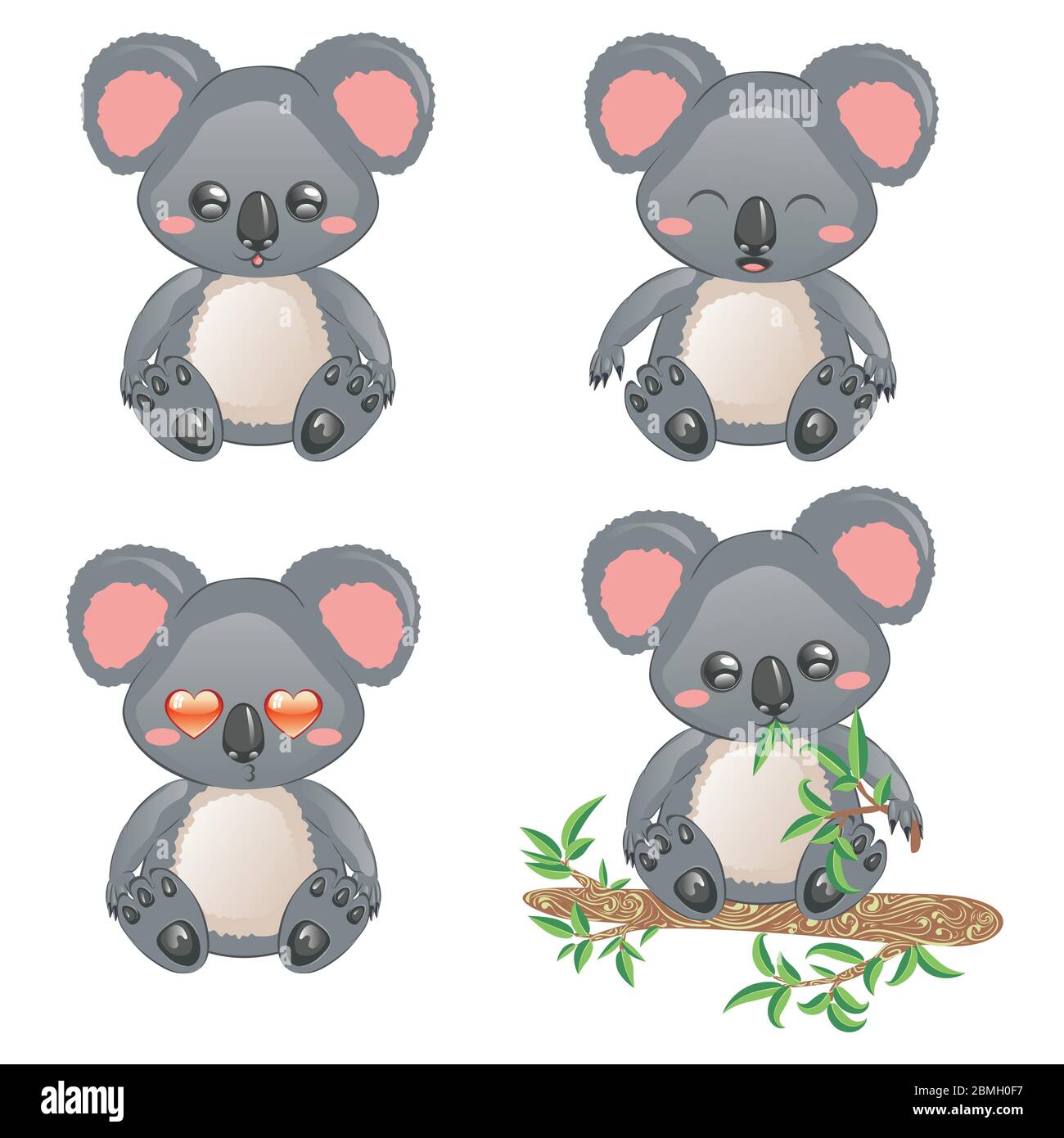 Cute cartoon grey koala bear design on white background Stock Vector ...