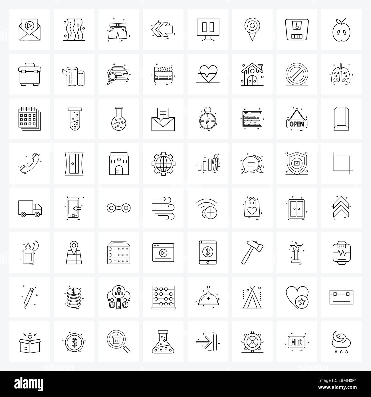 Stock Vector Icon Set of 64 Line Symbols for media, left, shorts ...