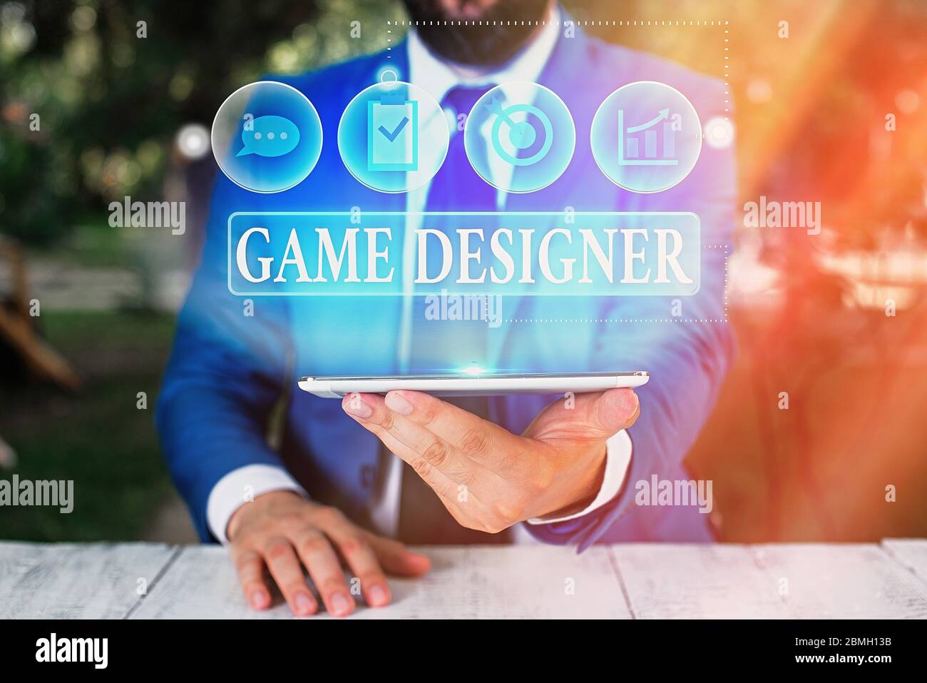 Handwriting text Game Designer. Conceptual photo Campaigner Pixel Scripting Programmers Consoles 3D Graphics Stock Photo