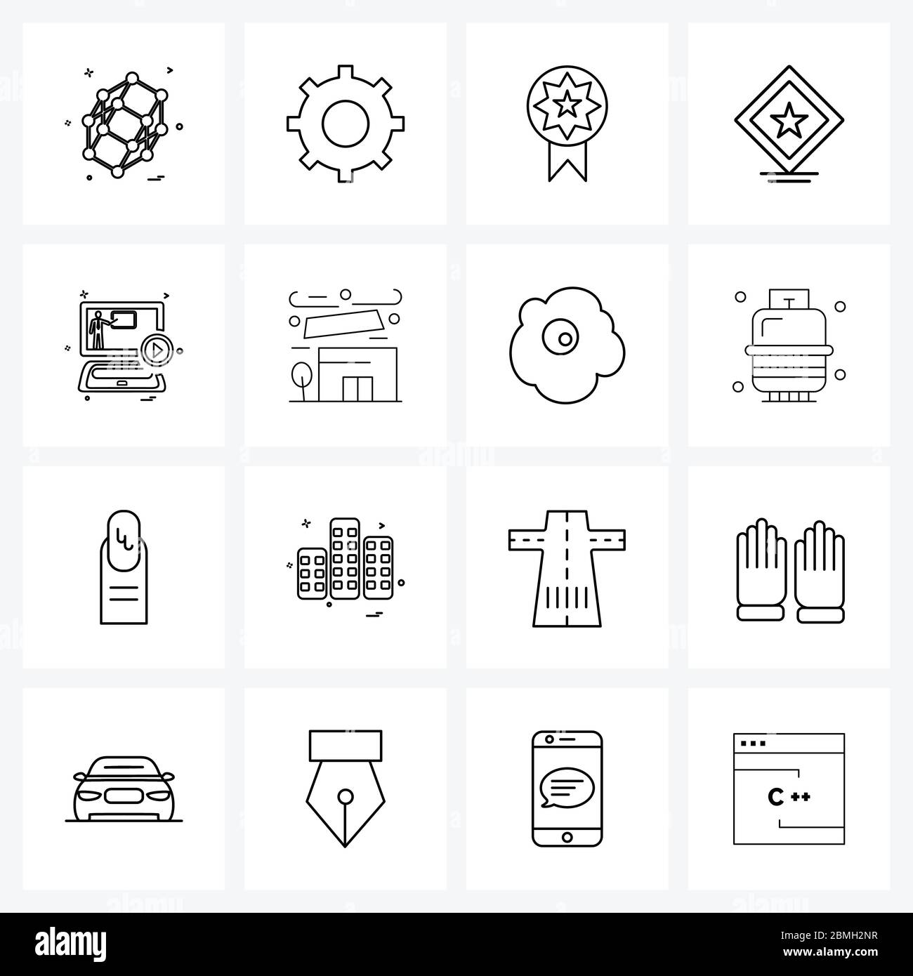 Stock Vector Icon Set of 16 Line Symbols for computer, laptop, medal