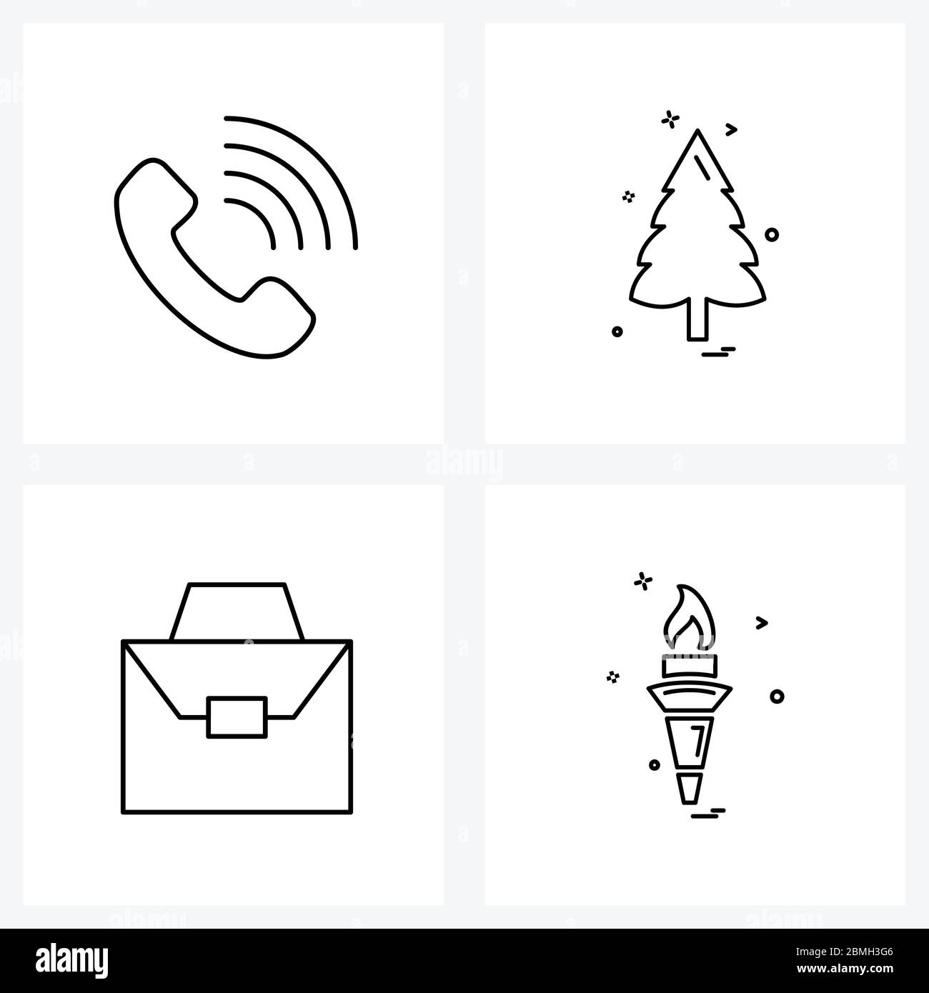 Modern Vector Line Illustration of 4 Simple Line Icons of call, handbag, Christmas, tree, light Vector Illustration Stock Vector