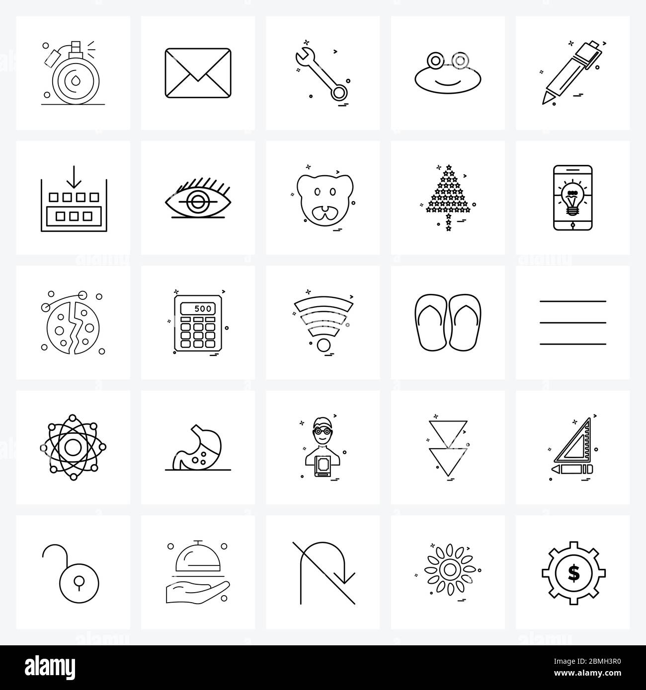 Set of 25 UI Icons and symbols for learning pencil work pen