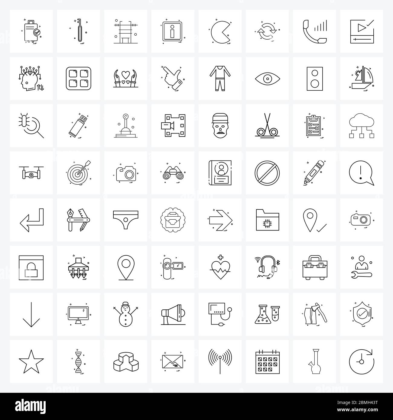 Isolated Symbols Set of 64 Simple Line Icons of graph, button, diet, user interface, sport Vector Illustration Stock Vector