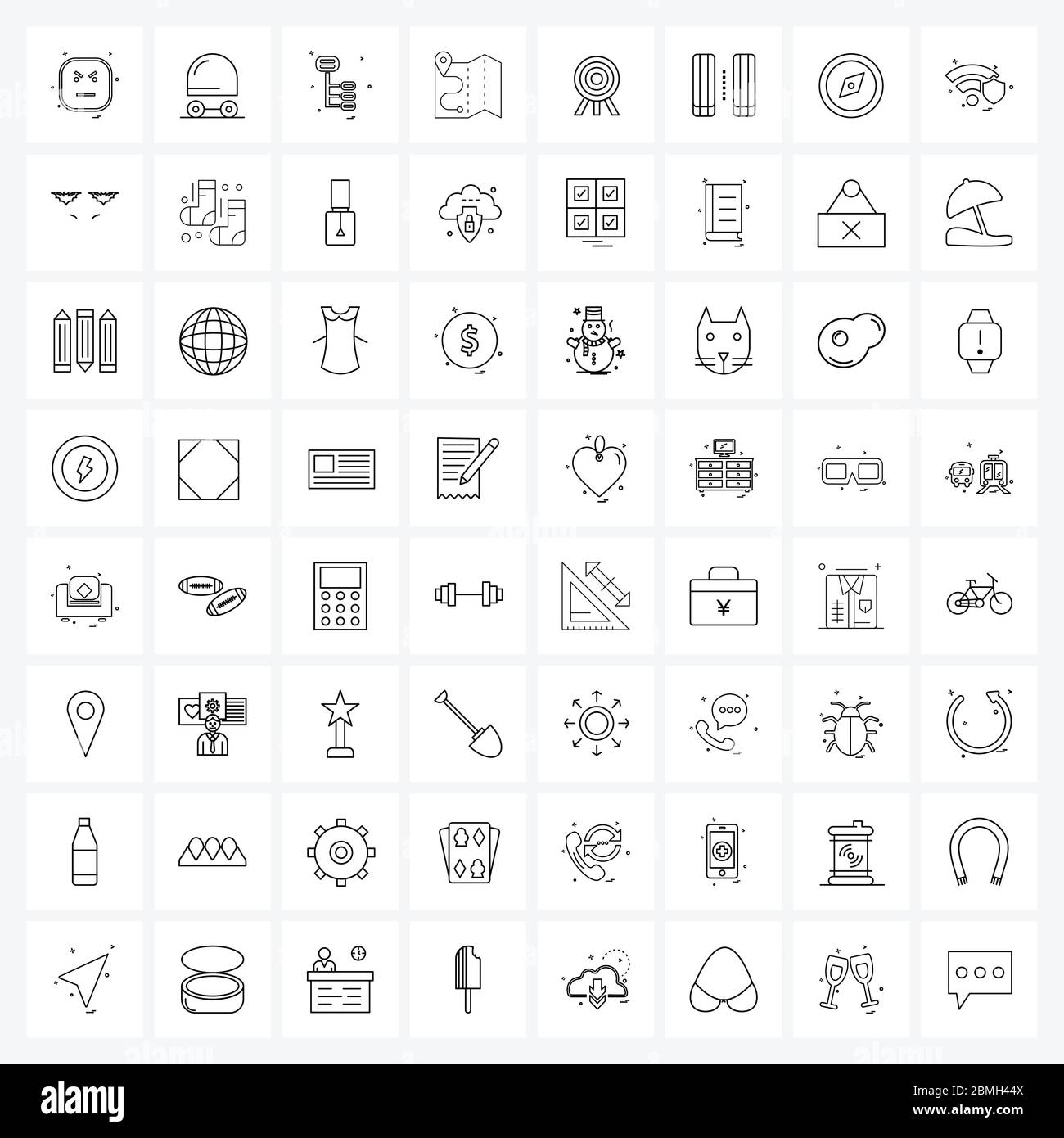 Universal Symbols of 64 Modern Line Icons of pencil, pin, network