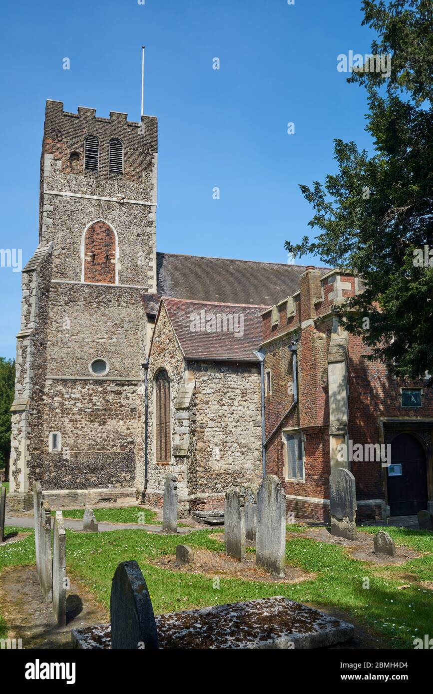 The 14th century church tower of All Hallows, Tottenham, North London UK Stock Photo