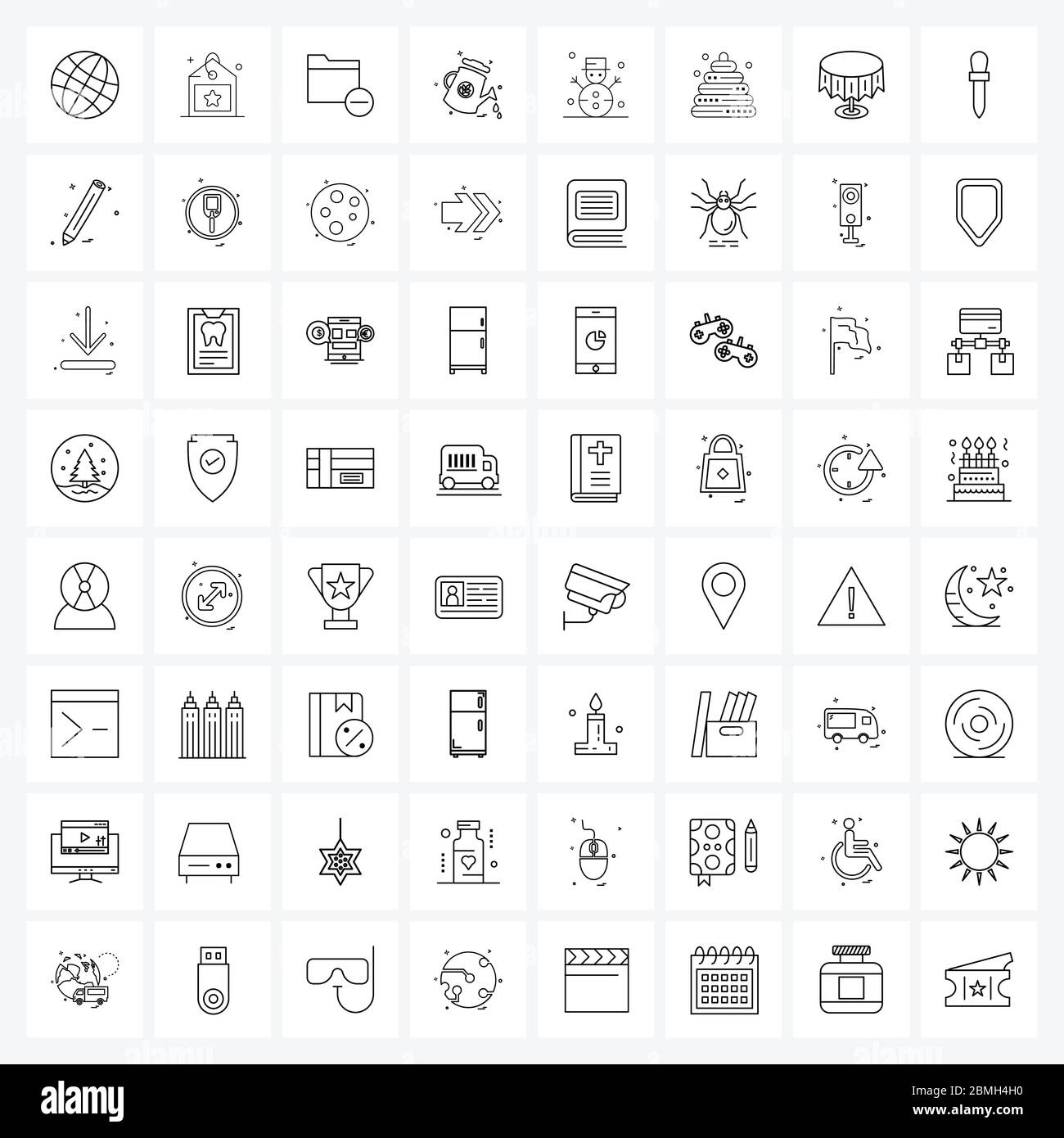 Stock Vector Icon Set of 64 Line Symbols for snow, water shower, folder