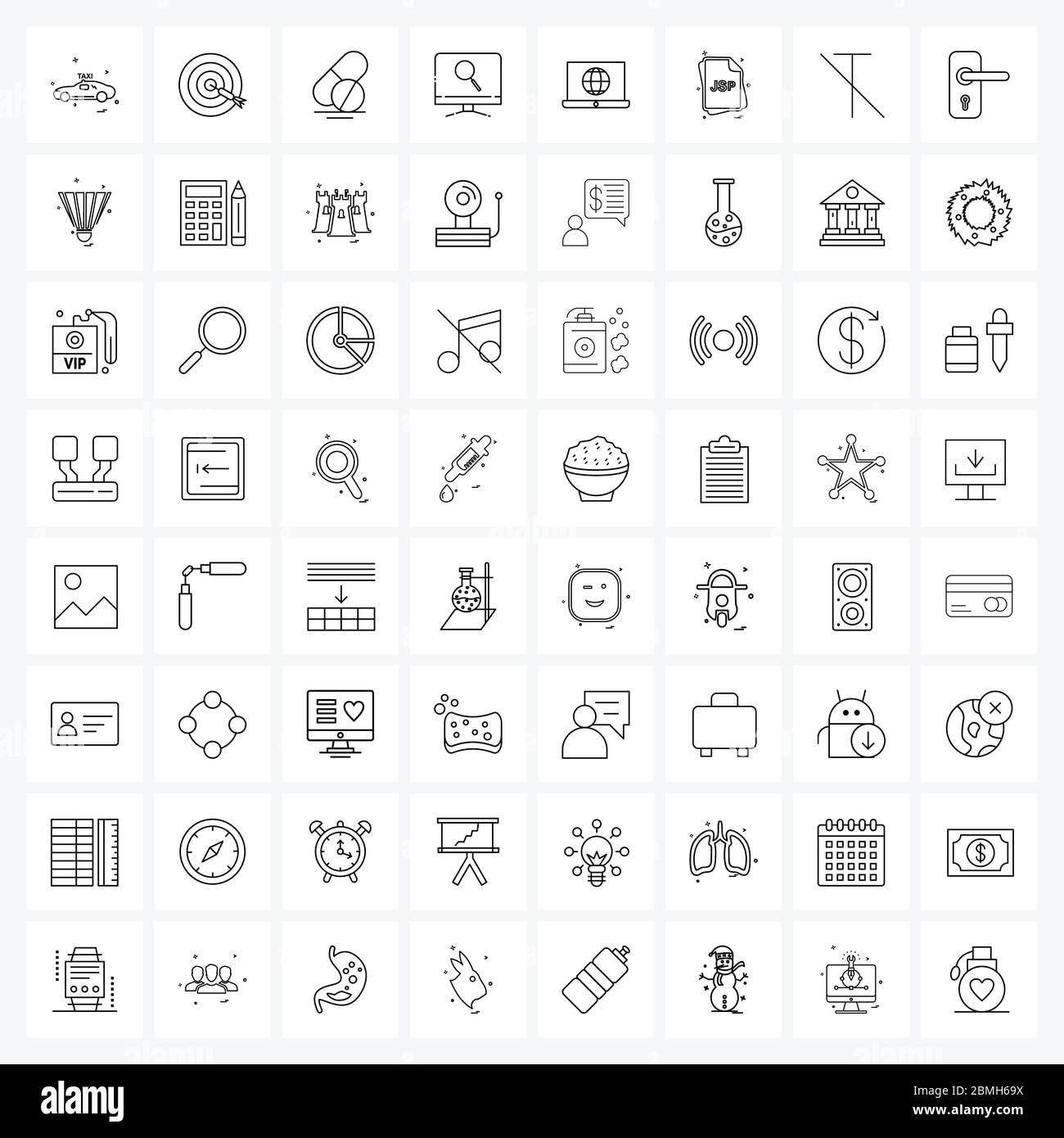 Universal Symbols of 64 Modern Line Icons of file, internet, medical ...
